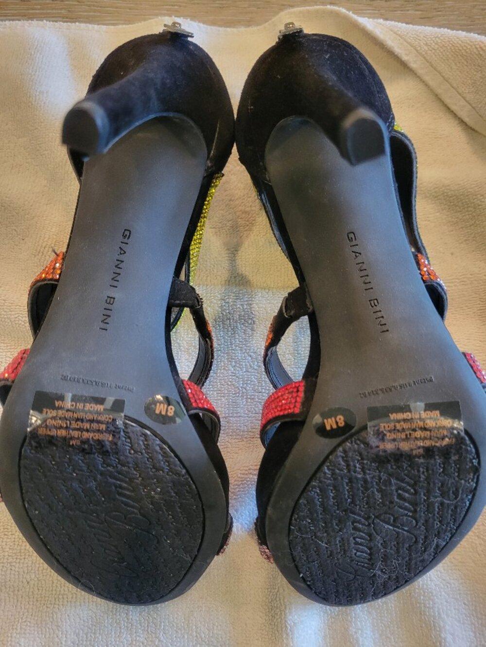 Gianni Bini Rubaleigh Rainbow Rhinestone Strappy Stiletto Heels Size 8M - Picture 3 of 8